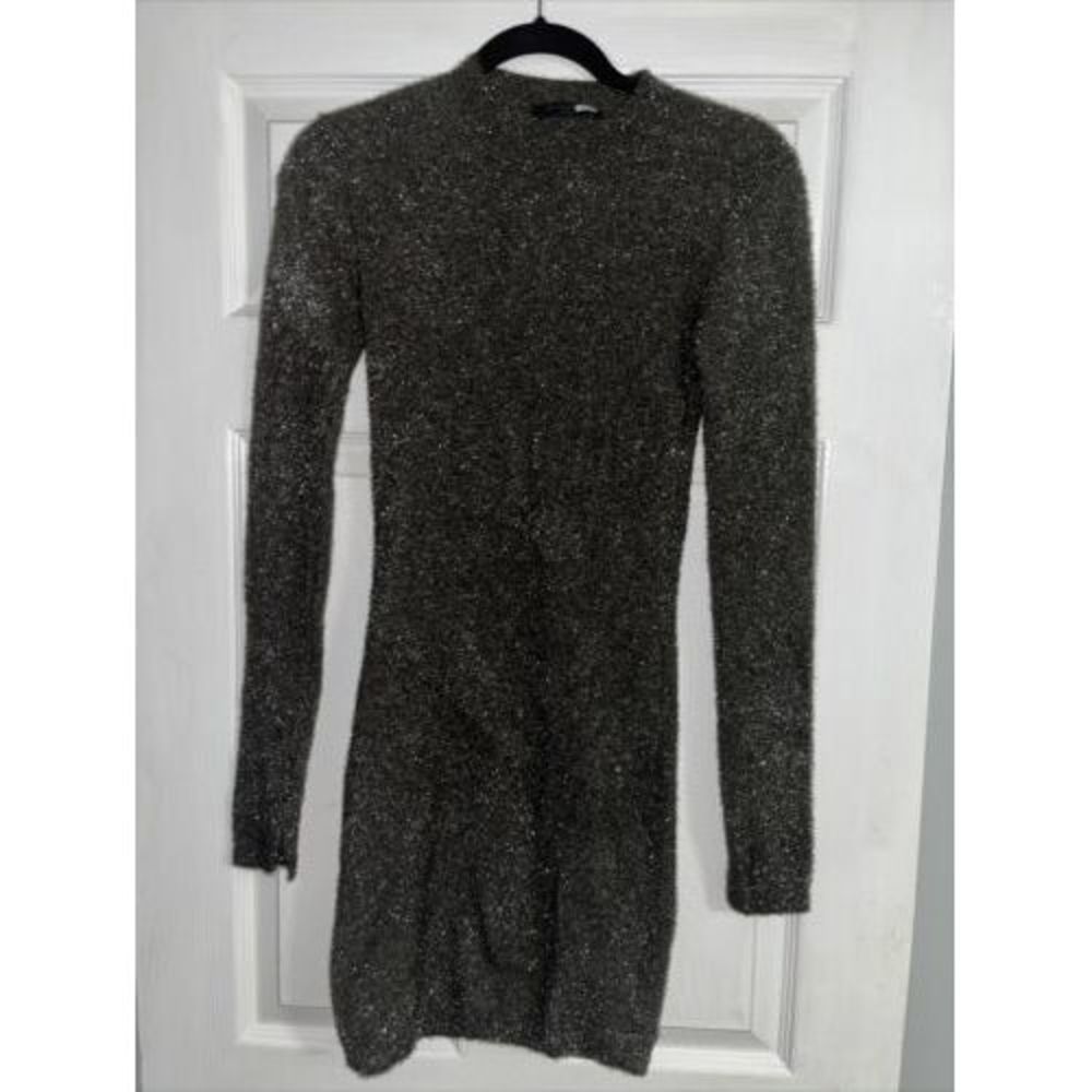 AllSaints Women's Black Sparkle Bodycon Long Sleeve Mini Dress Size Small EUC - Picture 4 of 6